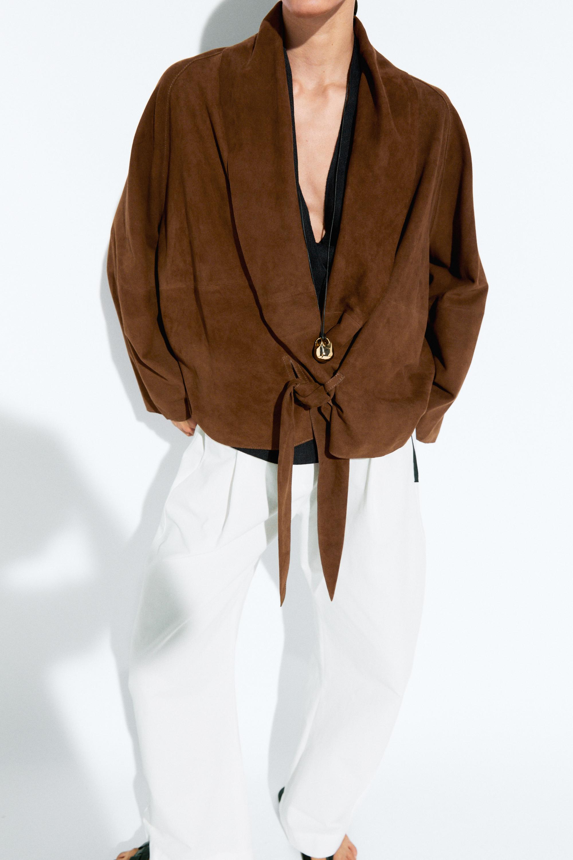Suede leather wrap kimono